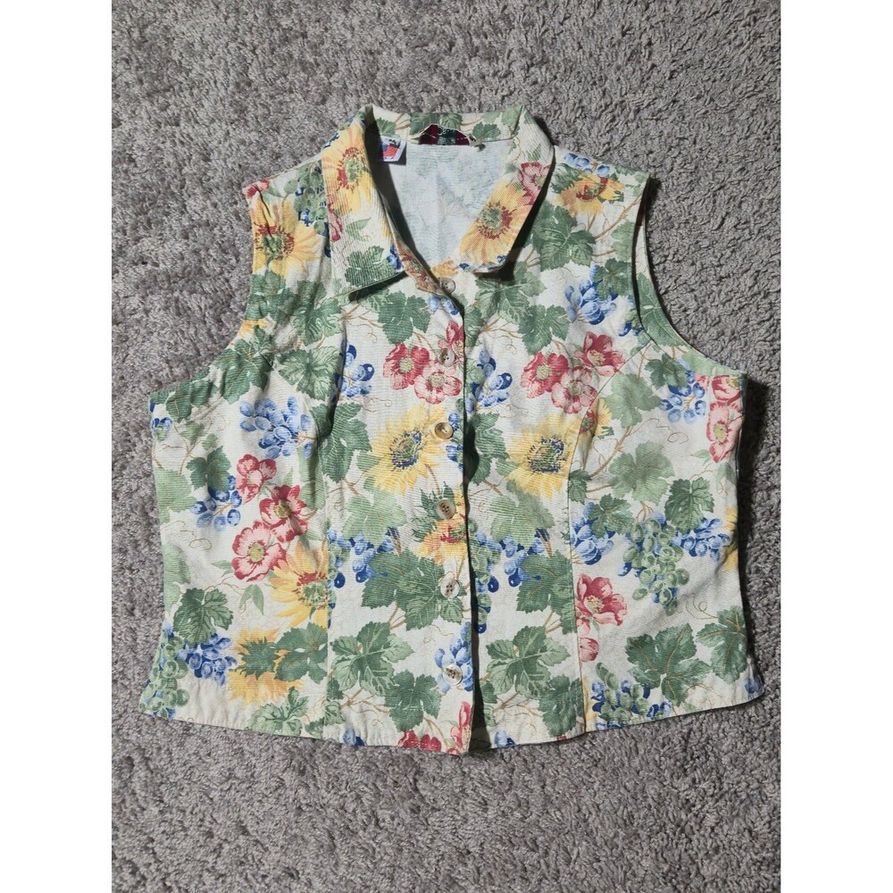 Orvis Vintage Vest Floral Garden Sleeveless Top Made In USA Womens Size Medium